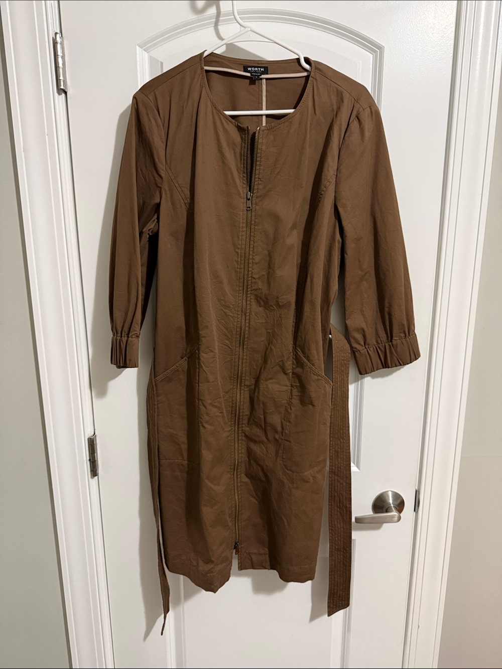 Worth Brown Belted Midi Shirt Dress